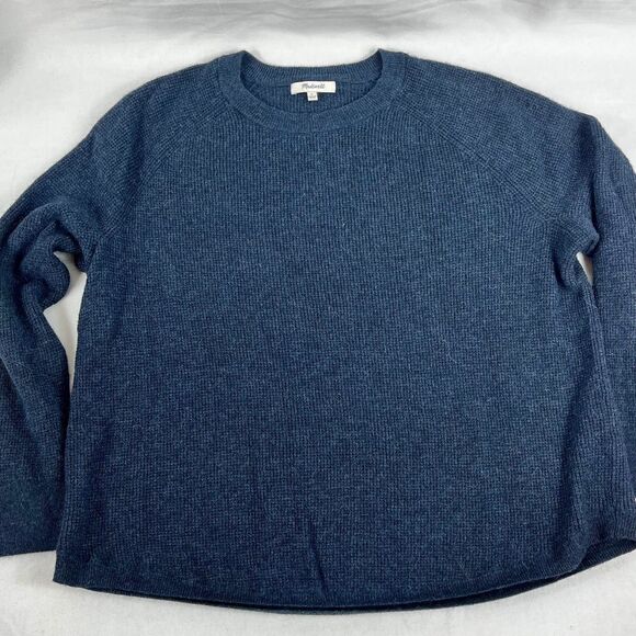 Madewell Jane Waffle Stitch Sweater Wool Alpaca Blend Navy Blue Women’s Large - Picture 2 of 5